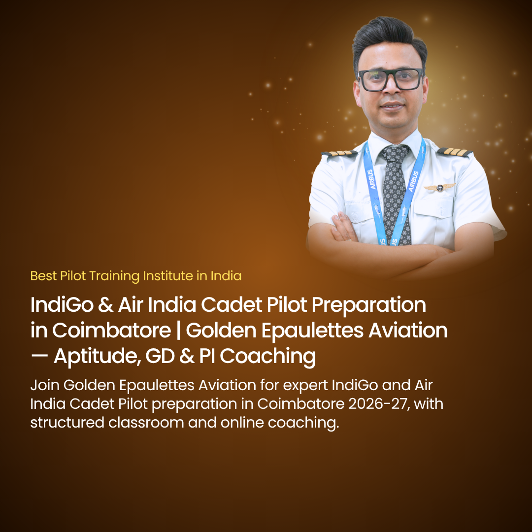 IndiGo & Air India Cadet Pilot Preparation in Coimbatore | Golden Epaulettes Aviation — Aptitude, GD & PI Coaching